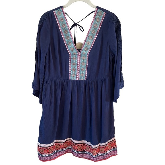 White Mark Gabrielle embroidered Blue Mini Boho Dress size medium NWT - Picture 1 of 14